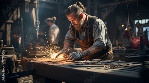 portrait of a young worker working in an industrial workshop