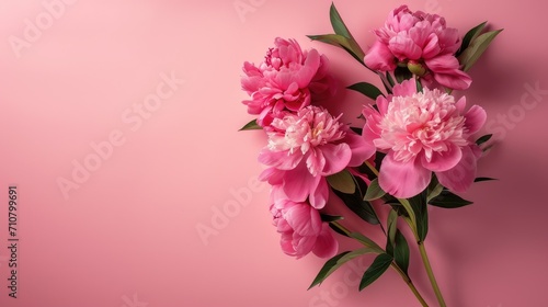 a bouquet of peonies on a pink background  presenting the perfect concept for Mother s Day  Valentine s Day  and birthday celebrations  with copy space is ideal for a greeting card.