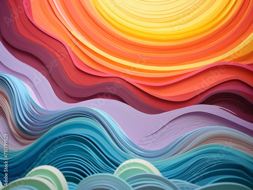 Layered paper in the form of a rainbow.
