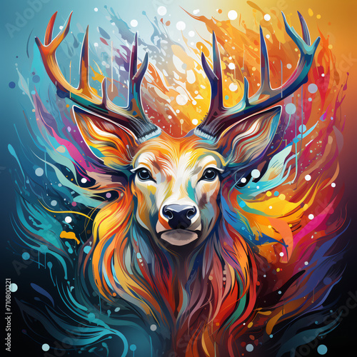colorful watercolored animal head with dark or bright background photo