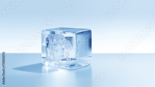  an ice cube sitting on top of a table next to a glass of water and a slice of ice on top of the table.