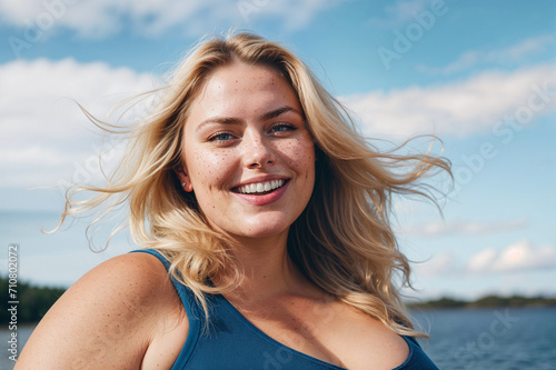 AI generated illustration of a portrait of gorgeous young plus-size woman