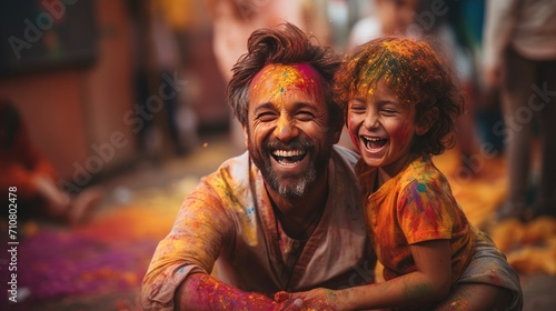 Group of People Covered in Colored Paint  Holi