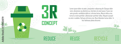 Waste management banner, 3r concept, reduce, reuse, recycle, save the earth and nature, go green, environment day, eco friendly, copy space for text