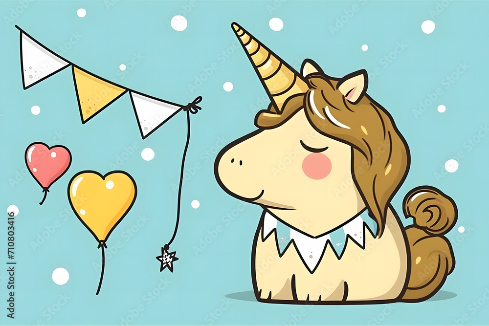 Naklejka premium Cute kawaii fantasy unicorn monster. Neural network AI generated art