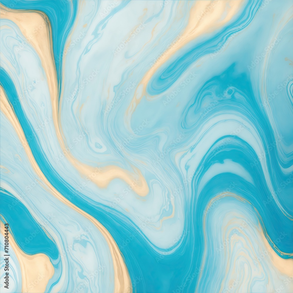 Cyan and blue color with golden lines liquid fluid marbled texture background