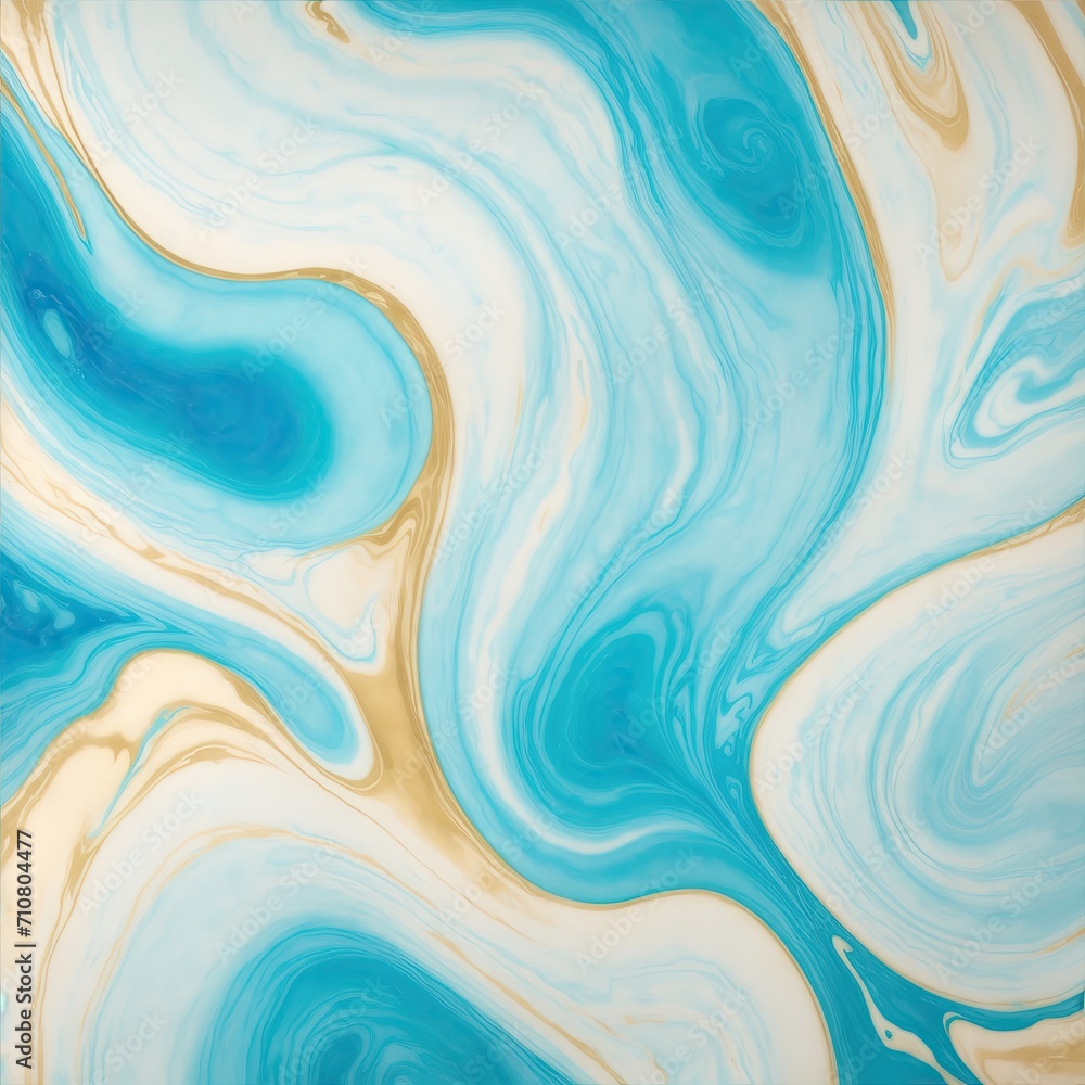 Cyan and blue color with golden lines liquid fluid marbled texture background