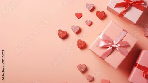 Valentine's day background with hearts and gift box on pink © foto.katarinka