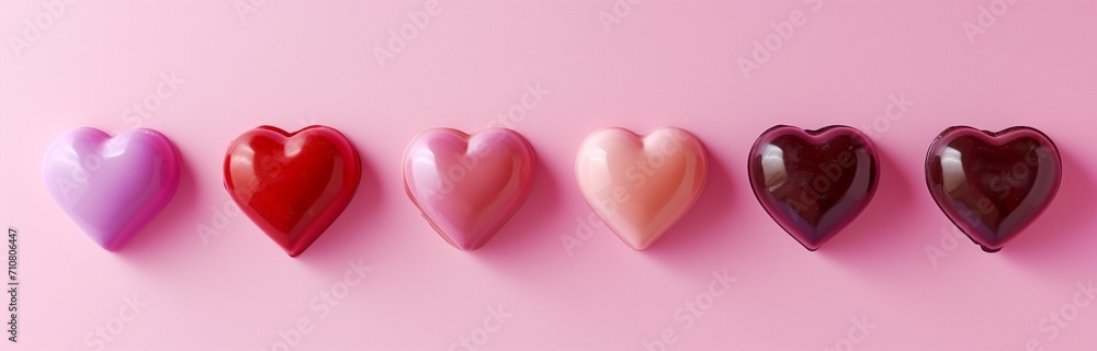 row of hearts on a pink background