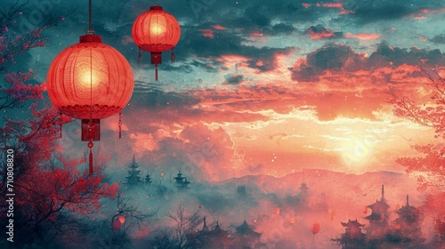 East Meets West: Vibrant Banners and Paper Lanterns Illustrate a Modern Chinese New Year.