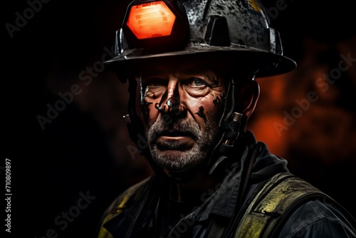 A coal miner is depicted in a portrait