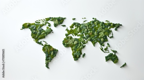 a Green World Map, shaped like a tree or forest, isolated on a white background, Earth Day or Environment Day concept emphasizes a composition or scene in a minimalist modern style.