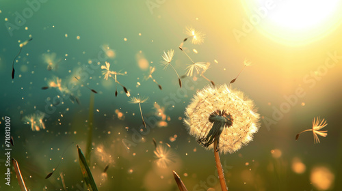 Whimsical Whispers  Dandelion Ballet in Summer Breeze. Generative AI