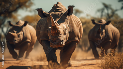Fotografia a group of white rhinos in the wild