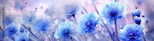 Banner. Blue cornflowers on a blue background photo