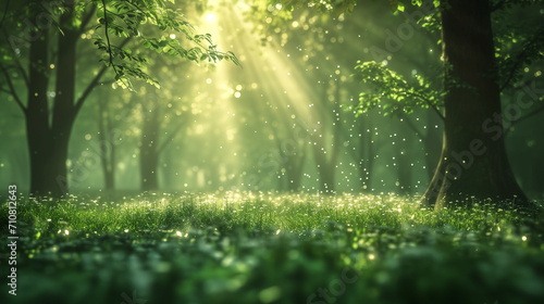 Sonnenstrahlen im Wald auf eine Wiese