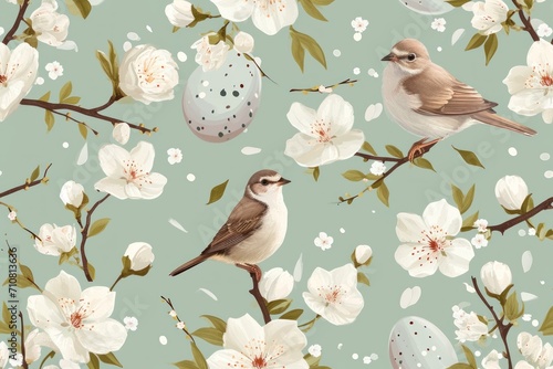 Easer pattern with flower and eggs in shabby chic