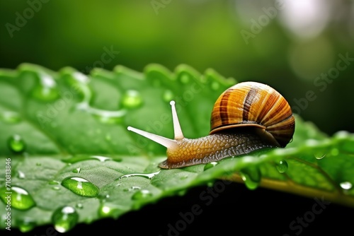 A pet snail on a leaf photo