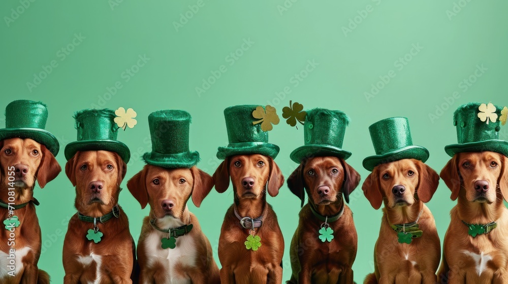 Dogs in leprechaun costume. St. Patrick's day - obrazy, fototapety, plakaty 