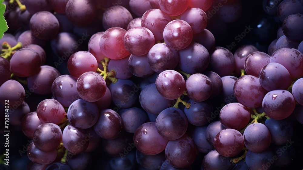  a close up of a bunch of grapes with a green leaf on the top of one of the bunches.