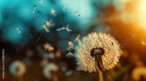 Whimsical Whispers  Dandelion Ballet in Summer Breeze. Generative AI