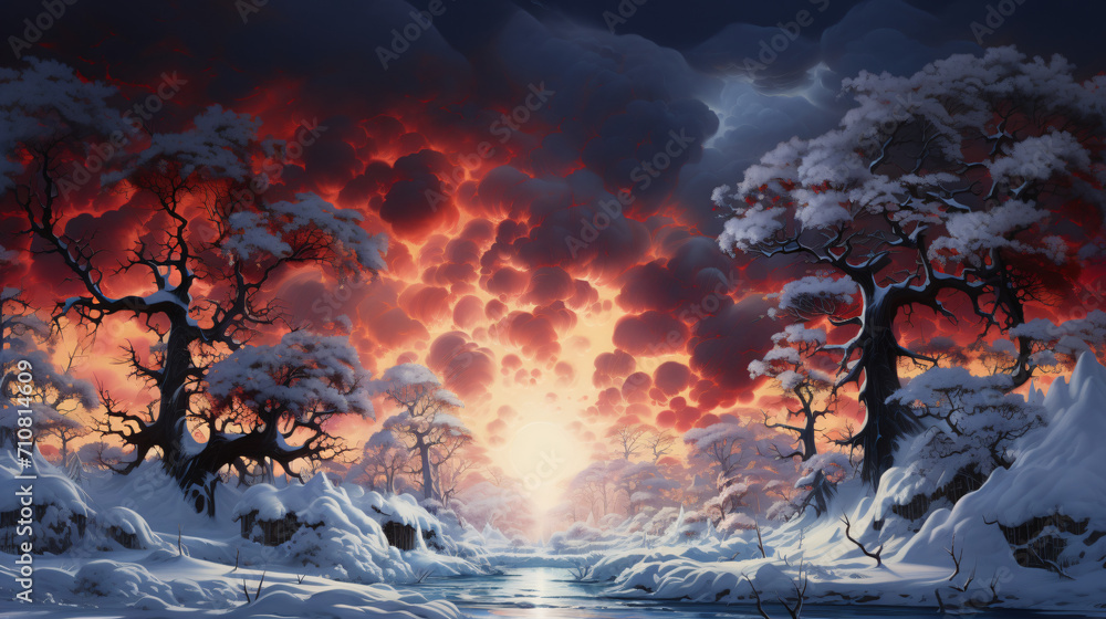 Hand drawn watercolored winter wonderland Hand drawn watercolored winter wonderland
