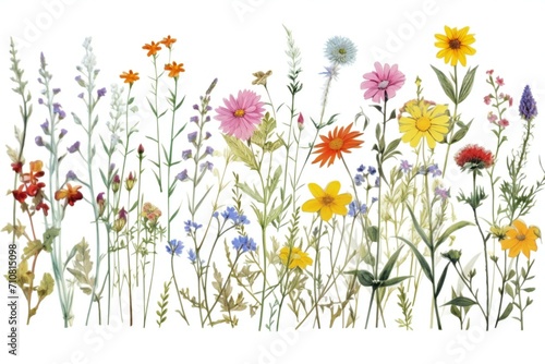 Watercolor summer meadow flowers,  Hand painted illustration isolated on white background © Harmonic