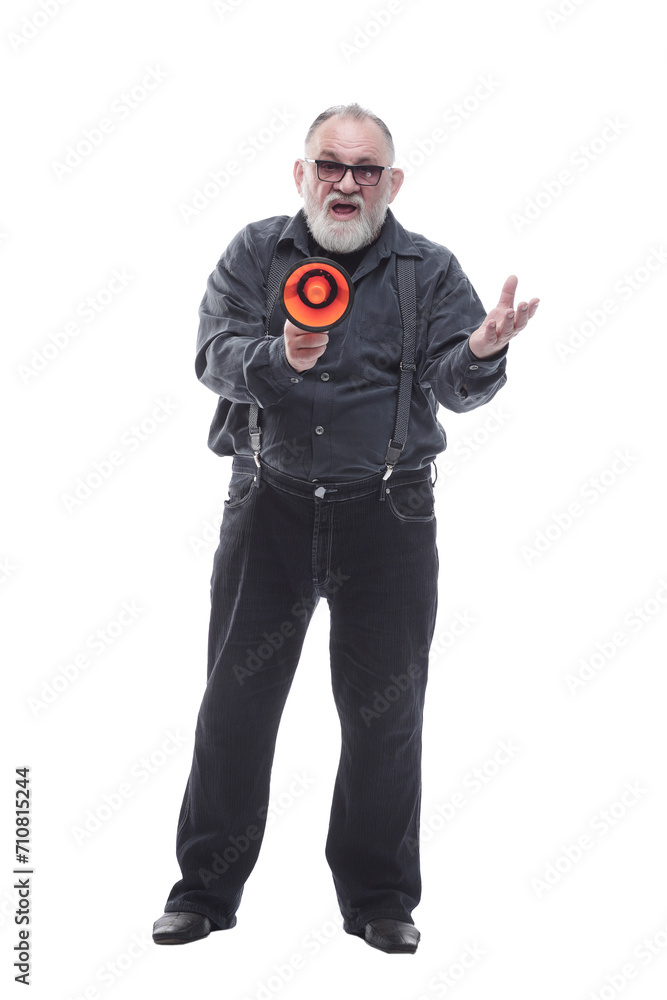 confident man with a megaphone. isolated on a white confident man with a megaphone. isolated on a white
