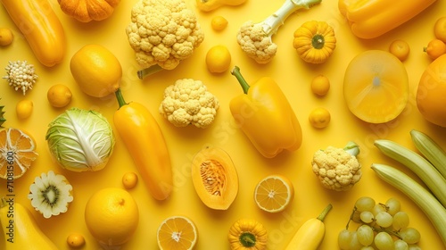 Assortment of different yellow fruit and vegetable