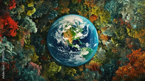 The globe embraced by a tapestry of environmental diversity