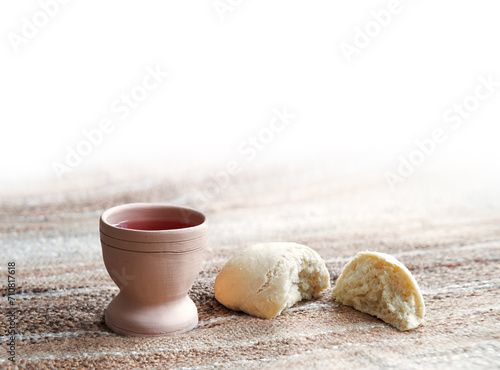 Bread and wine for communion photo