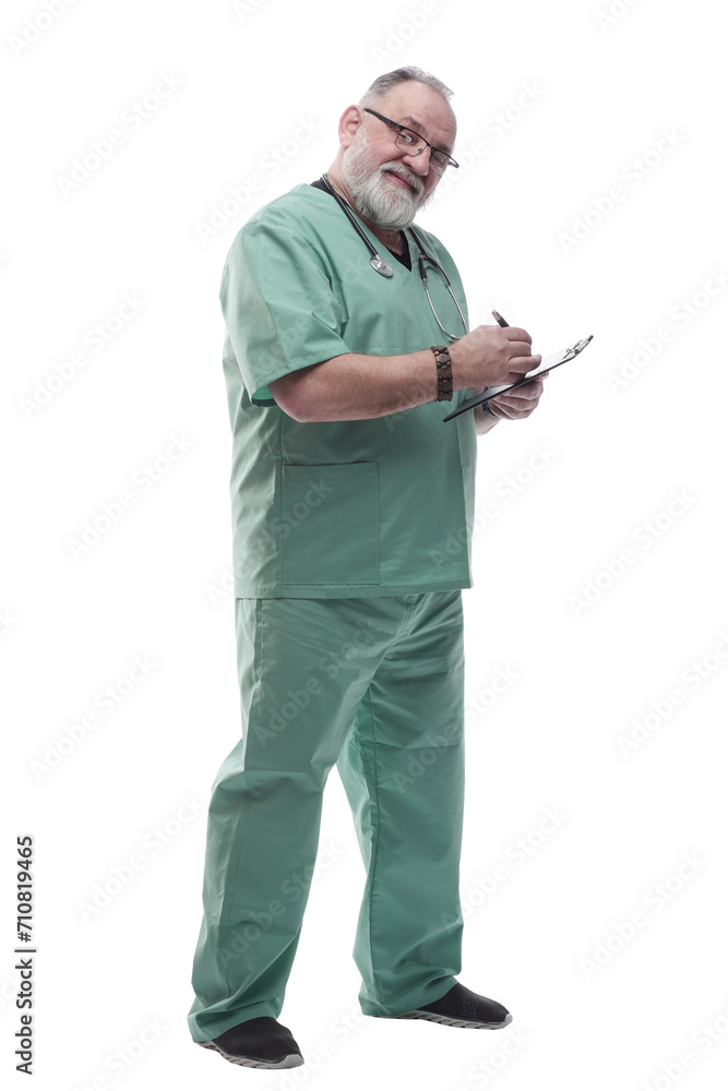 Mature doctor writing a prescription for a patient Mature doctor writing a prescription for a patient