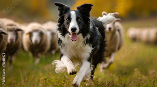 border collie dog, an energetic and agile border collie herding sheep, showcasing its intelligence and herding instincts