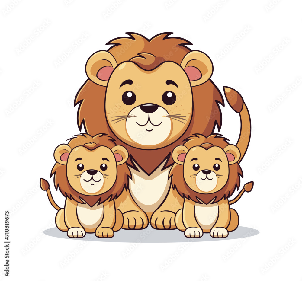 Fototapeta premium A cute lion with its cute babies, showing how families stick together in the wild