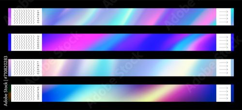 Festival bracelet wristband with holographic texture. Paper bracelet mockup. Vector illustration