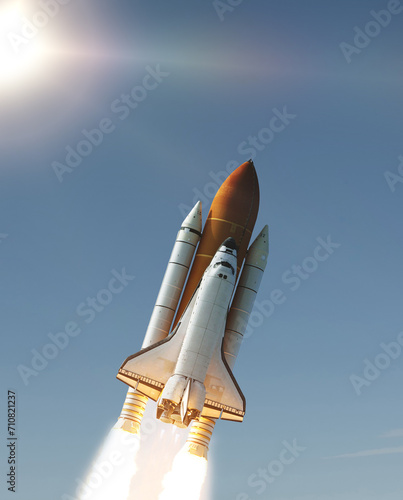 Fototapeta Naklejka Na Ścianę i Meble -  Rocket above the earth. The elements of this image furnished by NASA.