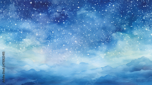 Dreamy Watercolor Starry Night Sky, Dreamy and mystical watercolor painting of starry night sky evoking wonder and imagination, Great for bedroom decor, AI Generated