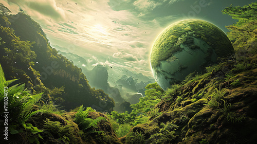 Illustration of planet earth with forest background.