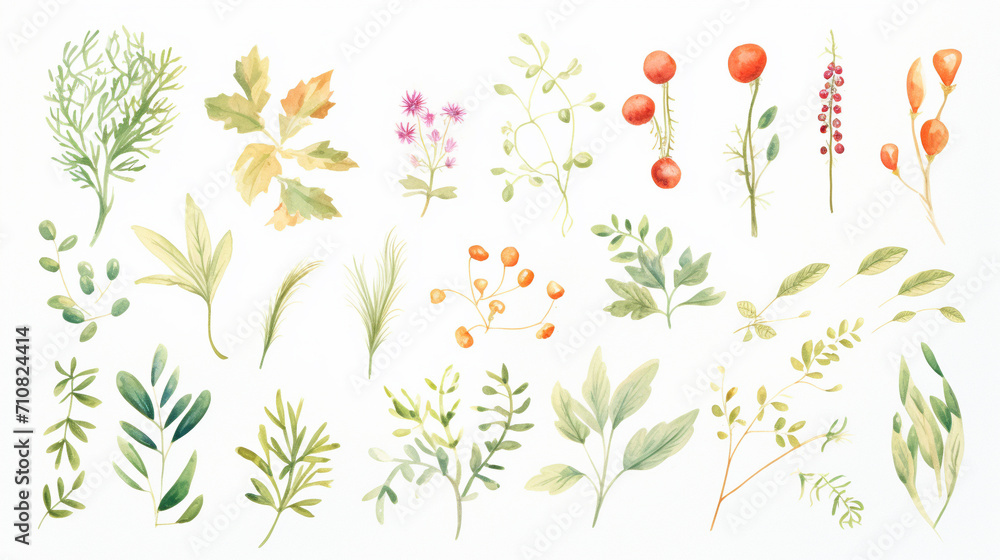 Herbs and vegetables, Cartoon drawing, Water color style, AI Generated Herbs and vegetables, Cartoon drawing, Water color style, AI Generated