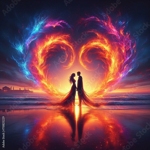 Twin flame couple. Soulmates. The concept of magical, esoteric, tantric, spiritual love. Connection between souls. Illustration for websites and much more. Created using generative ai tools.