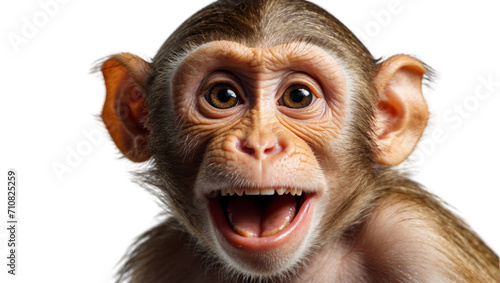 close-up isolated transparent portrait of a surprised small barbary macaque monkey photo