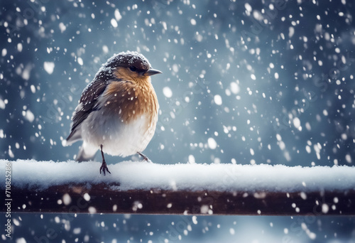 Il passero Solitaria Affronta la Neve dell'Inverno photo