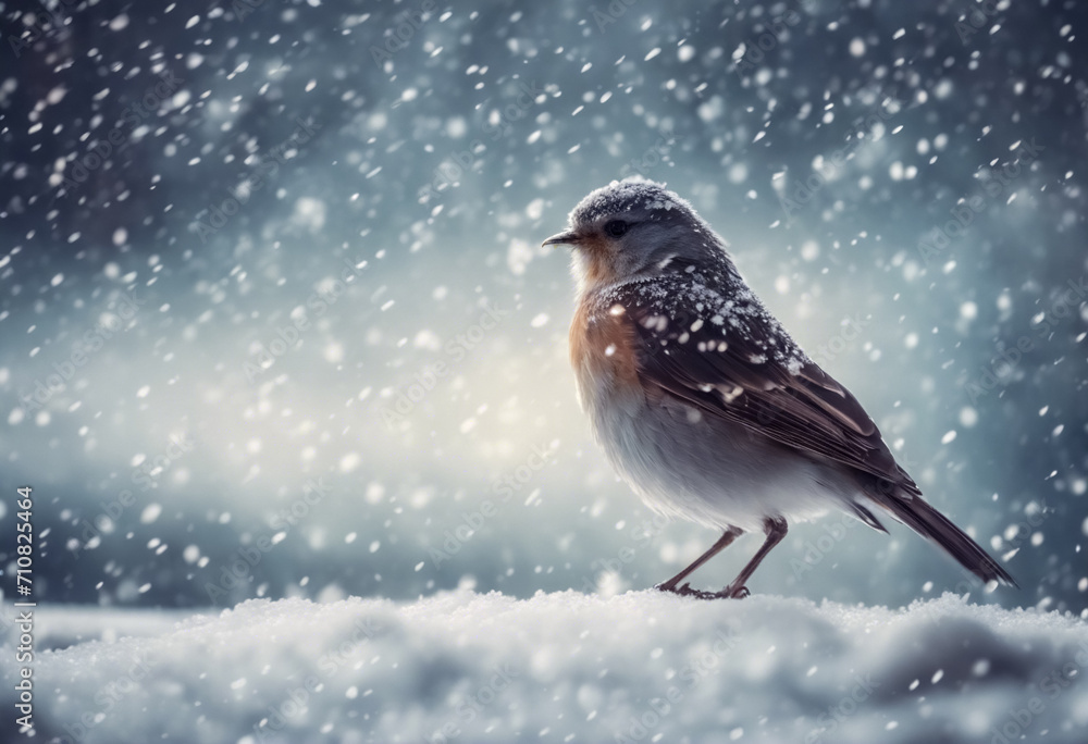 L'Uccello Solitario Sfida la Nevicata Invernale L'Uccello Solitario Sfida la Nevicata Invernale