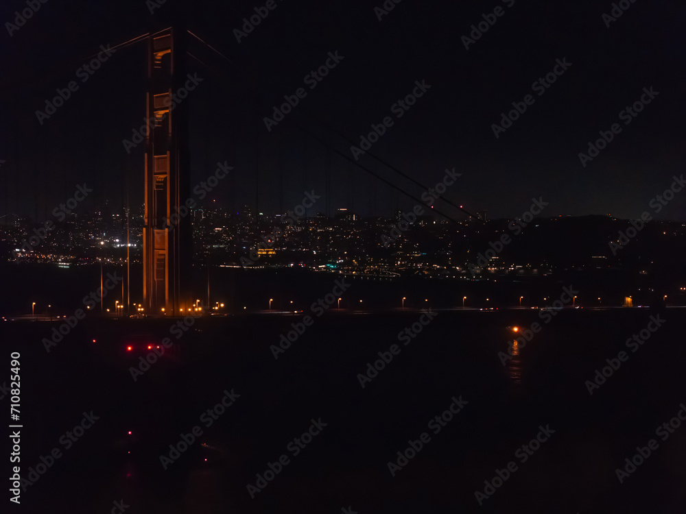 Famous Golden Gate Bridge, San Francisco at night, USA. San Francisco's Golden Gate Bridge from Marin County