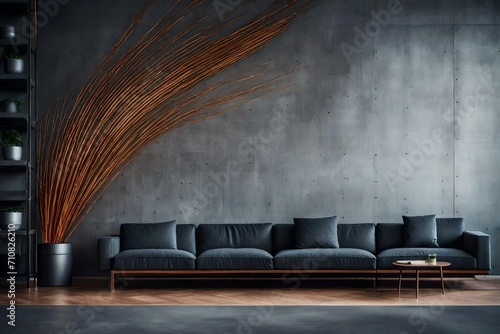 living interior with black sofa.