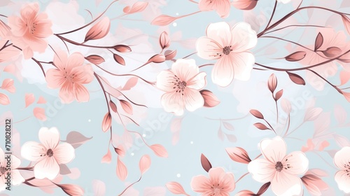  a floral background with pink and white flowers on a light blue background with pink and white flowers on a light blue background. © Olga