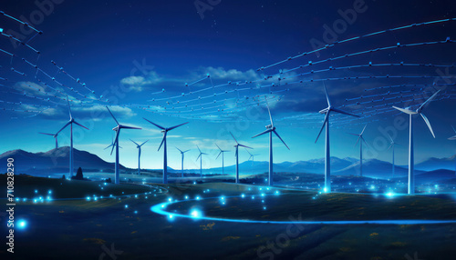 Wind Energy for a Sustainable digital Future, banner, Digital Constellations: Navigating the Cyber Universe - Futuristic Technology Banner, Eco-Friendly Power: Harnessing Renewable