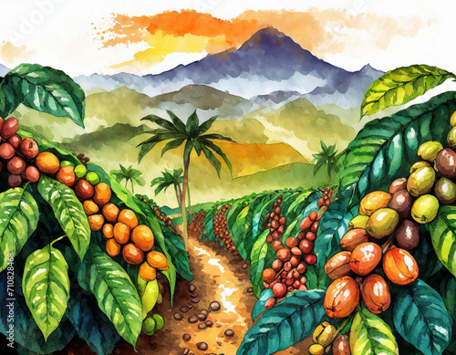 Brazilian coffee plantation watercolor style photo