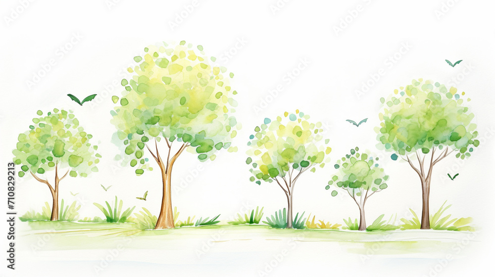 Trees, Cartoon drawing, Water color style, AI Generated Trees, Cartoon drawing, Water color style, AI Generated