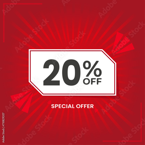 20% OFF. Special Offer Marketing Announcement. Discount promotion.20% Discount Special Offer Conceptual Red Banner Design Template.